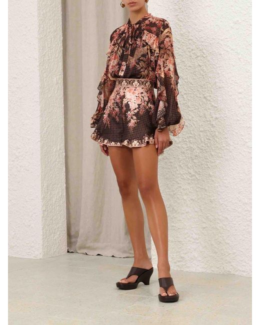 Zimmermann Brown Illuminate Ruffle Bermuda Shorts