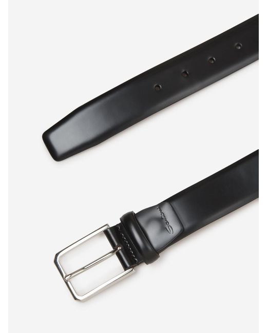 Santoni Black Leather Belt for men