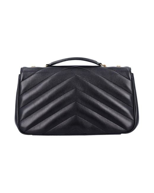 Saint Laurent Black Loulou Medium Chevron-Quilted Lambskin Bag