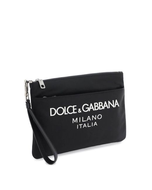 Dolce & Gabbana Black Nylon Pouch With Rubberized Logo for men