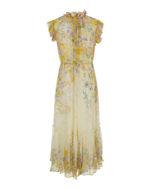 Zimmermann Metallic Long Dress With Floral Print