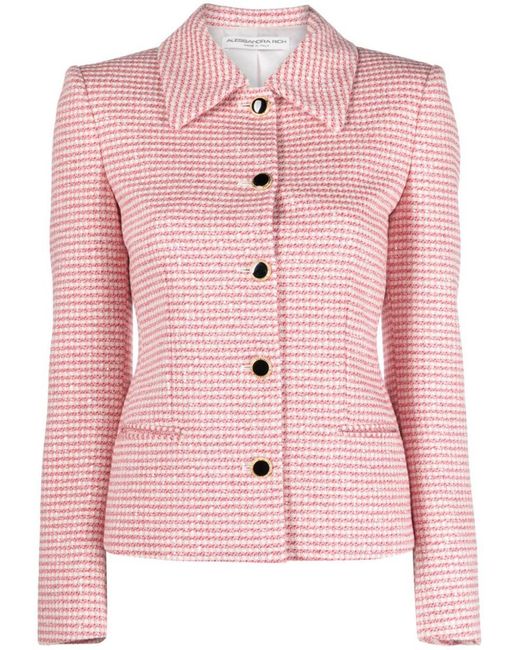 Alessandra Rich Pink Sequined Check-pattern Tweed Jacket