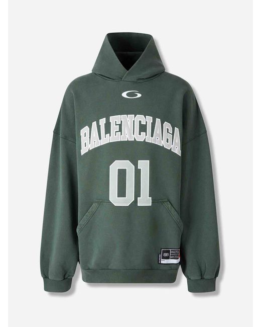 Balenciaga Men's Green Hooded Sweatshirt