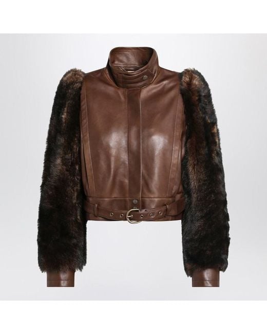 Chloé Brown Cropped And Shearling Jacket