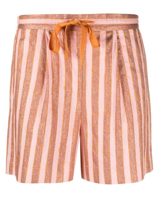 Forte Forte Pink Cotton And Linen Striped Shorts With Lurex