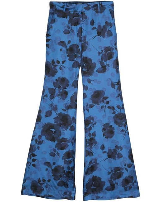 Alberto Biani Blue Silk Flared Trousers