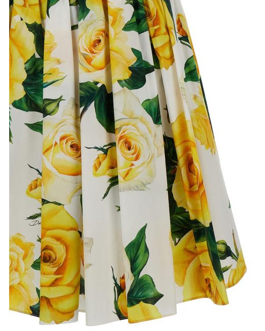 Dolce & Gabbana Yellow All-Over Rose Print Short Dress