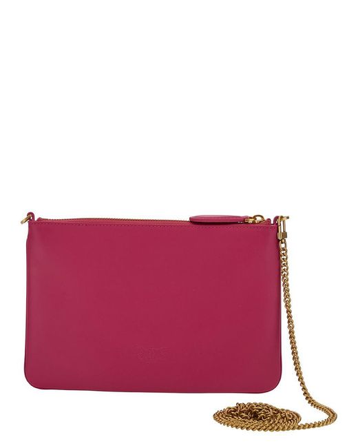 Pinko Purple 'flat Love Bag' Dark Pink Shoulder Bag With Logo Patch In Smooth Leather Woman