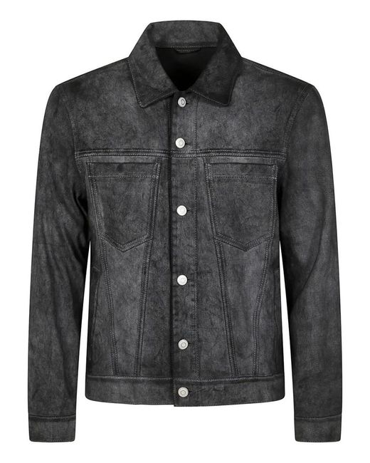 Giorgio Brato Men's Black Denim Jacket Mix Eco Lamb Leather Clothing