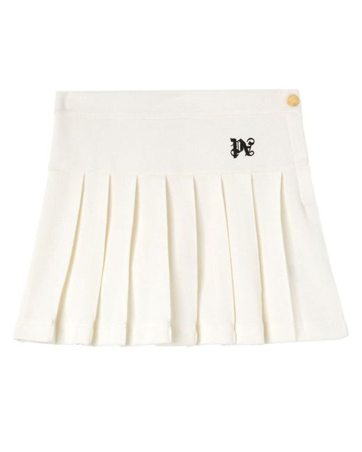 Palm Angels White Monogram-Embroidered Pleated Miniskirt