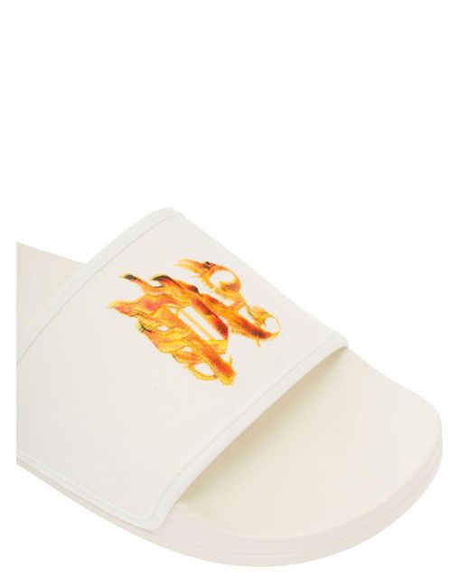Palm Angels White Pool Slider With Flame Logo Detail for men