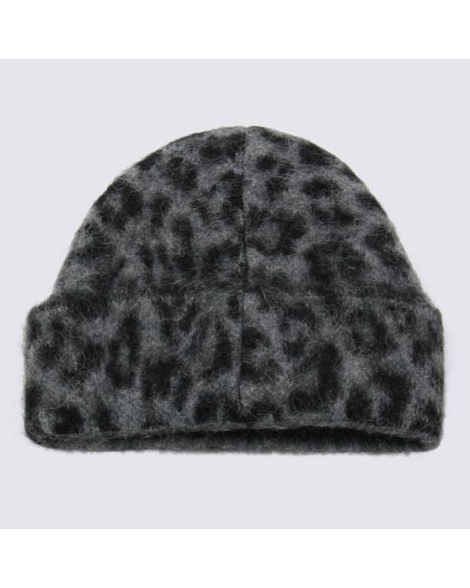 Anine Bing Gray Leopard Wool Beanie