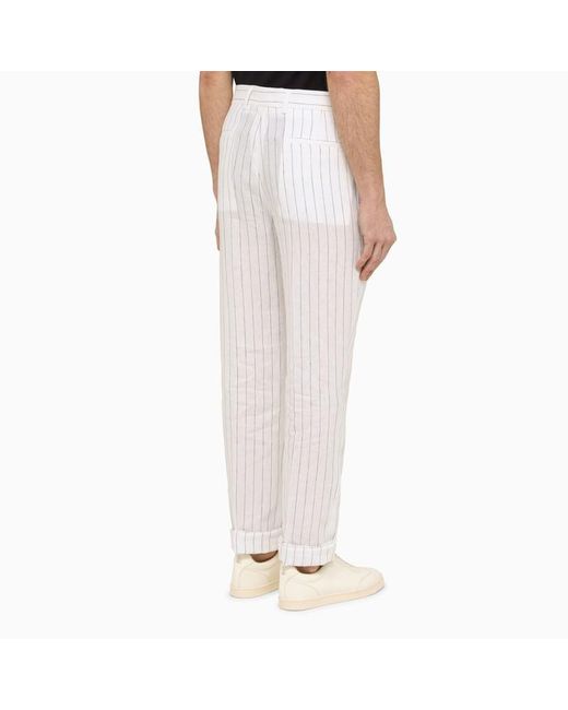 Brunello Cucinelli White Pinstripe Trousers for men