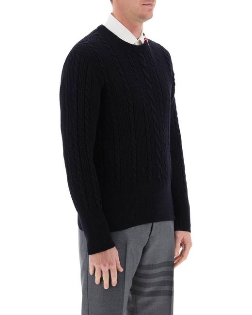 Thom Browne Blue Cable Wool Sweater With Rwb Detail for men