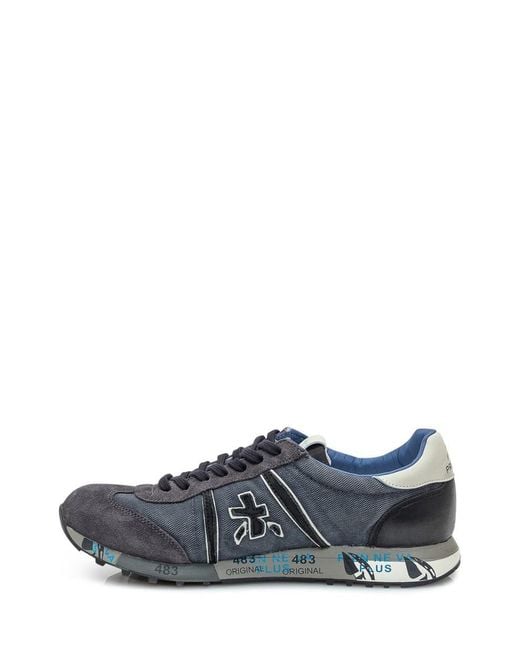 Premiata Sneakers Lander In Suede And Fabric Blue for men