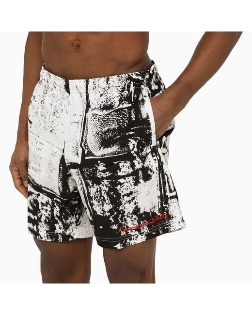 Alexander McQueen Black Alexander Mc Queen Abstract Print Swim Shorts With Logo for men
