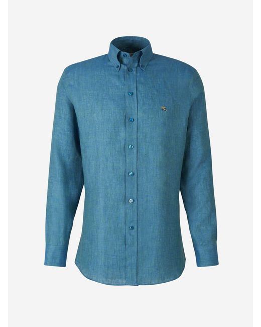 Etro Blue Pegasus Linen Shirt for men