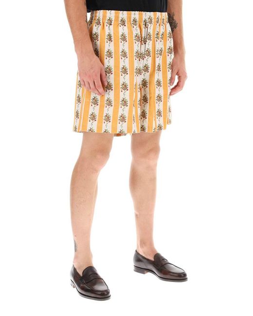 Bode White Striped Fruit Bowl Viscose Linen Shorts for men
