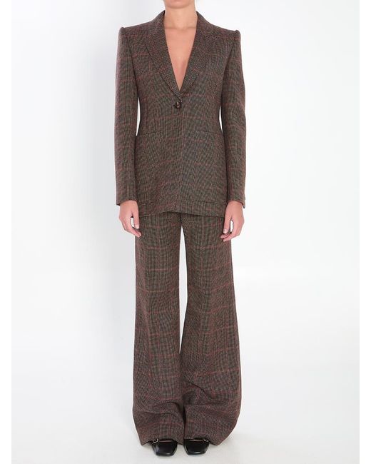 Chloé Brown Checked Wool Tailored Jacket
