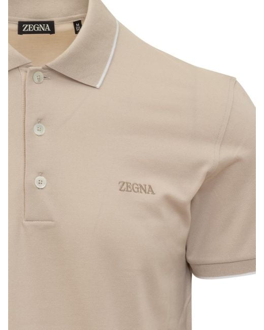 Zegna Natural Polo Shirt With Logo for men