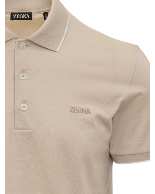 Zegna Natural Polo Shirt With Logo for men