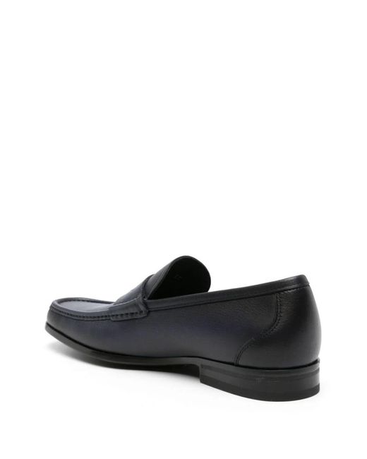 Ferragamo Black Logo-debossed Leather Loafers for men