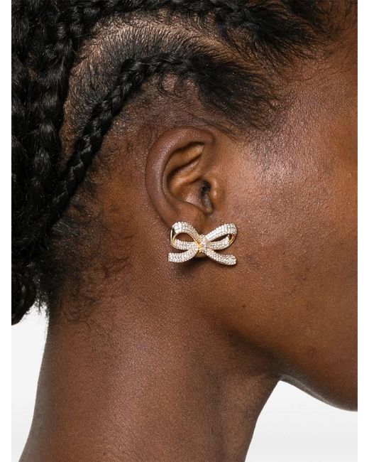 Self-Portrait Metallic Crystal Bow Earrings Accessories