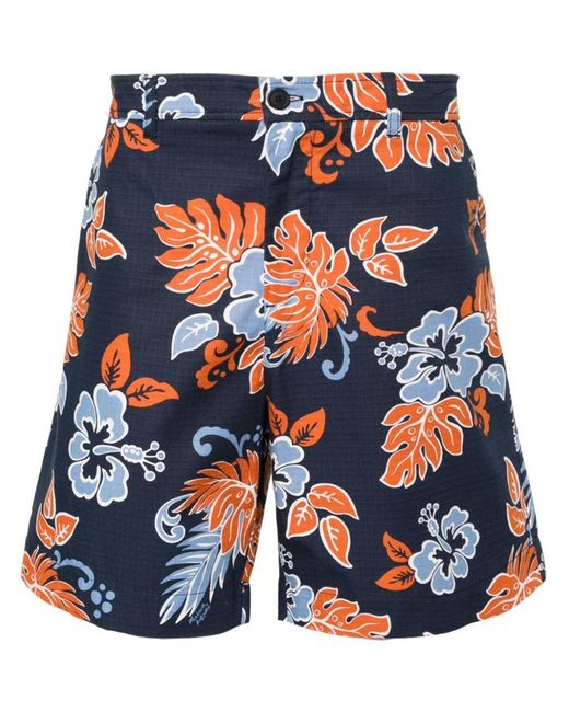 Maison Kitsuné Blue Floral-Print Ripstop Shorts for men