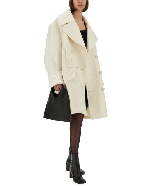 MM6 by Maison Martin Margiela Natural Double-Breasted Oversized Wool Coat With Large Buttons