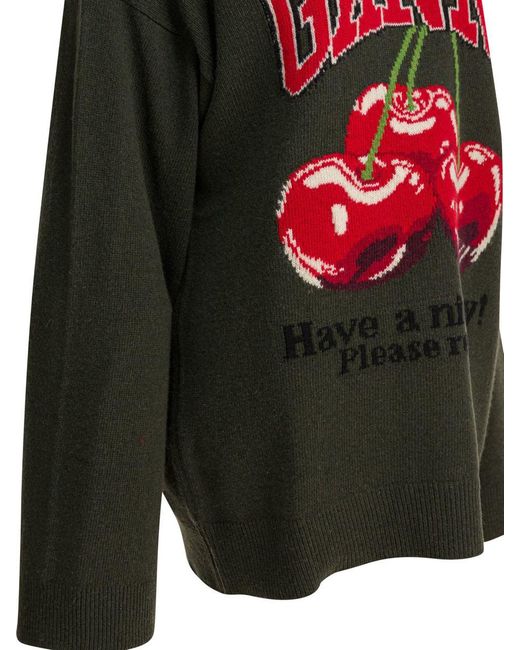 Ganni Gray Wool-Blend Crew-Neck Sweater