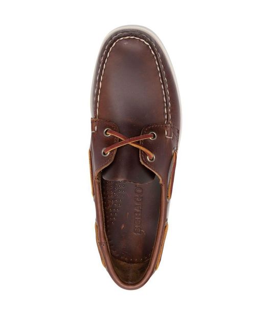 Sebago Brown Waxed Leather Yachting Loafers for men
