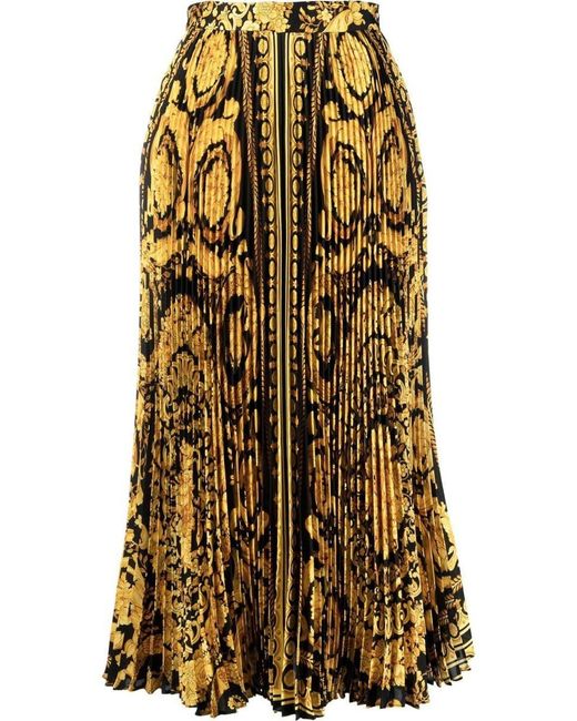 Versace Yellow Barocco Pleated Midi Skirt