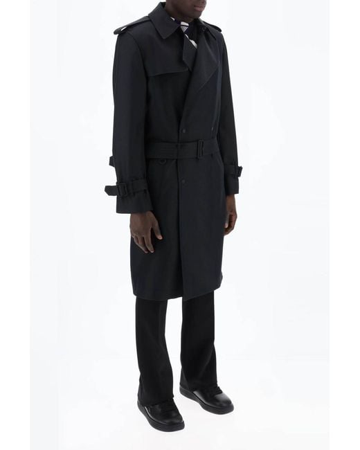 Burberry Black Double-Breasted Silk Blend Trench Coat for men