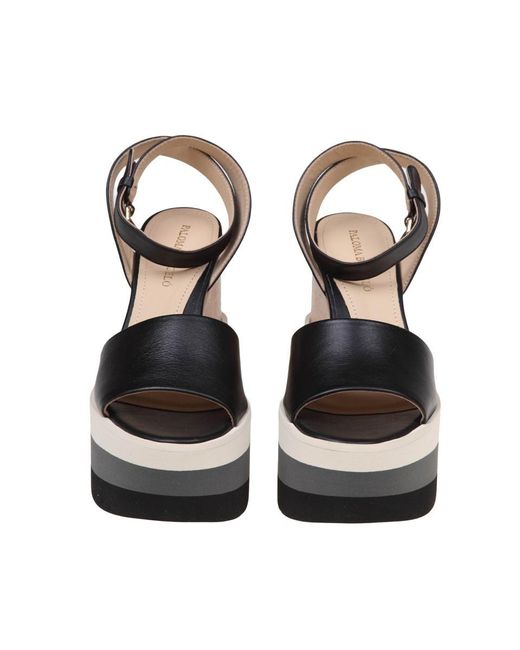 Paloma Barceló Black Leather Sandal With Wedge
