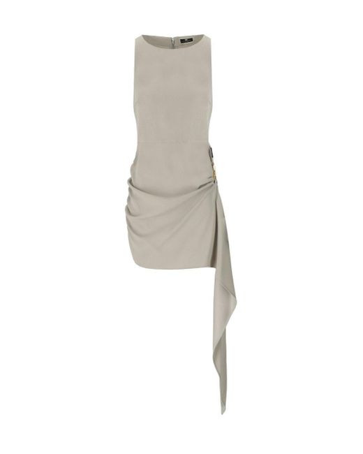 Elisabetta Franchi Natural Pearl Grey Asymmetric Dress
