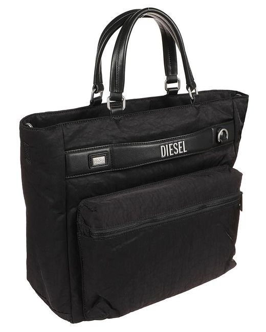 DIESEL Black Polyamide Logos Briefcase for men