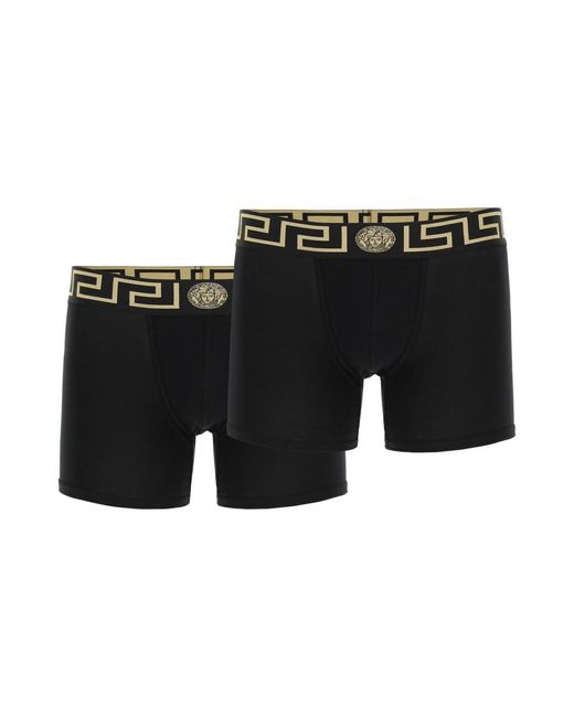 Versace Black Bi Pack Underwear Trunk With Greca Band for men