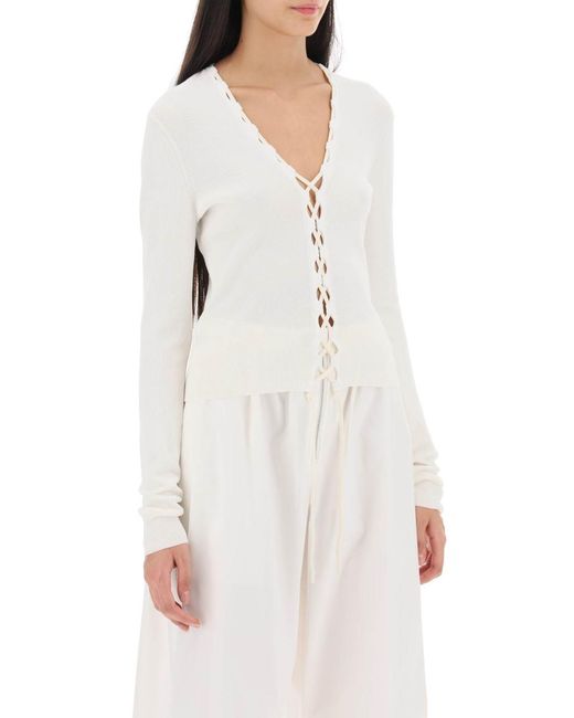 Dion Lee White Lace Up Cardigan