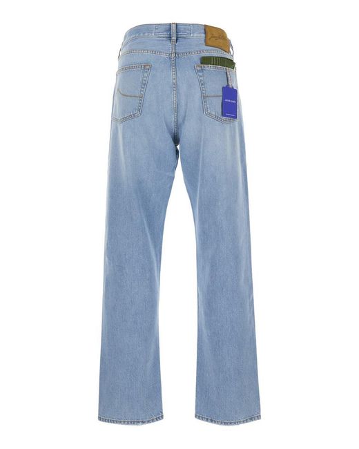 Jacob Cohen Blue Light Five Pocket Jeans With Logo Patch On The Back for men