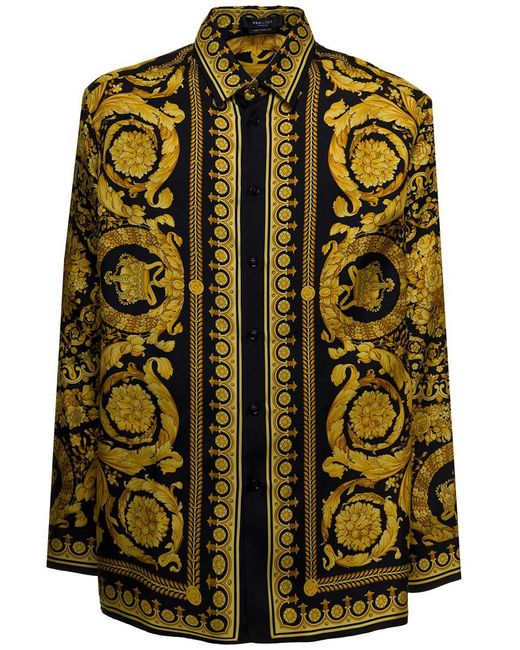 Versace Yellow Barocco Printed Silk Shirt for men