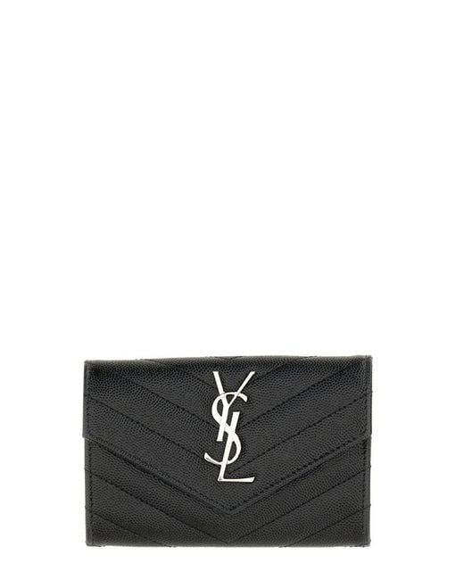 Saint Laurent Black Portafoglio Small Envelope In Pelle Matelassé A Texture