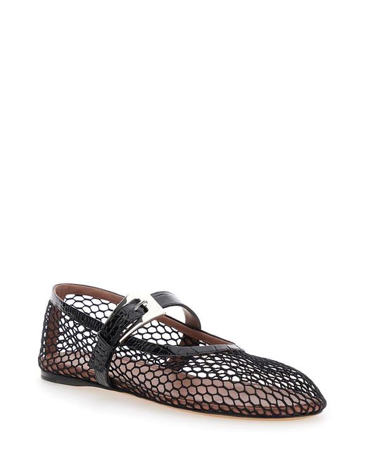 Paris Texas White 'Sveva' Ballet Flats With Mesh Design And Buckle Closure