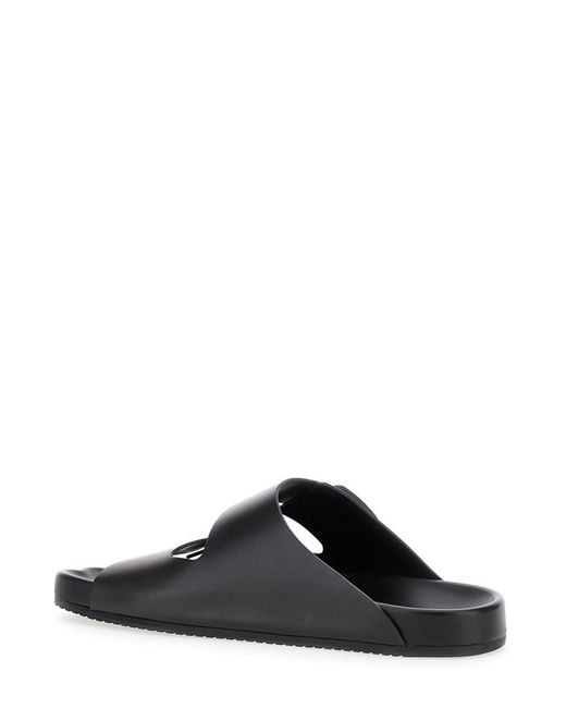 Balenciaga sunday Black Sandals With Engraved Logo In Leather Woman Lyst