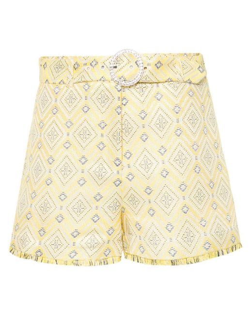 Liu Jo Natural Shorts With Geometric Embroidery And Fringes