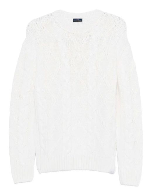 Paul & Shark White Cable Knit Crewneck Wool Sweater for men