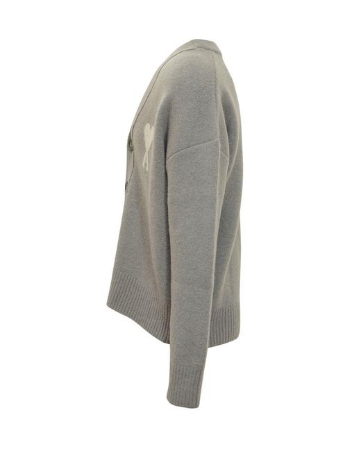 AMI Gray Ami Alexandre Mattiussi Grey Wool Cardigan for men