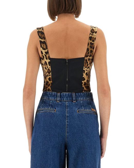 Dolce & Gabbana Gray Leopard Print Charmeuse Bustier