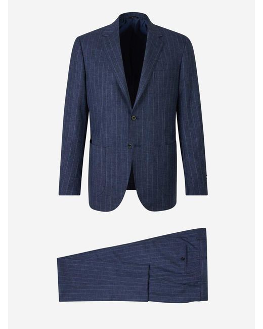 Sartorio Napoli Blue Striped Wool Suit for men