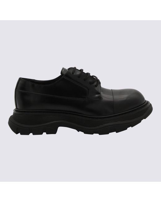 Alexander McQueen Black Tread Leather Lace Up Shoes for men