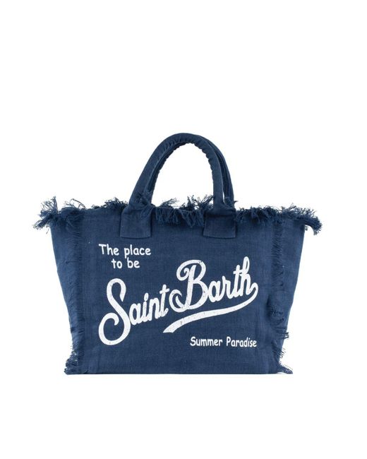 Mc2 Saint Barth Blue Linen Shoulder Bag